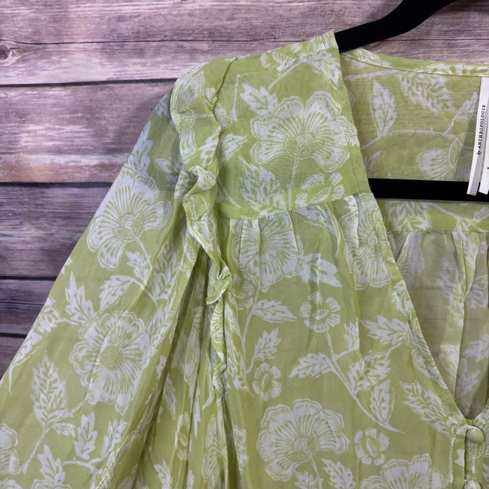 Anthropologie Light Green Floral Blouse - Picture 5 of 11